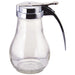 Winco glass syrup dispenser, smaller size option with clear glass jar, chrome lid and thumb-lever handle