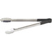 Winco heat resistant heavy duty stainless steel utility tongs with black handle grip, longest size shown open