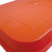 Winco plastic cafeteria tray, close-up of the underside of an orange tray showing the moulded reinforcing ribs