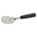 Winco ice cream spade with flat stainless steel blade and black plastic handle, angled view