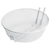 Winco medium mesh breading basket, side view showing the deep round wire mesh bowl and hook foot