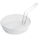 Winco medium mesh breading basket, round chrome-plated wire sifter basket with long handle, angled view