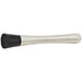 Winco netted head muddler, brushed stainless steel bar muddler with black ridged muddling head, side view