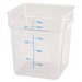 Omcan clear polycarbonate square storage container, 18 quart size with blue graduations and molded side handles