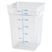 Omcan clear polycarbonate square storage container, tallest 22 quart size with blue litre and quart graduations