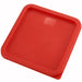 Winco PECC series coloured cover for square storage container in red, shown at an angle from above