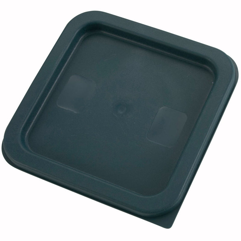 Winco PECC series coloured cover for square storage container in dark green polyethylene, angled view