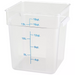Omcan translucent polypropylene square storage container, 18 quart size with blue graduations and side handles