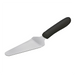 Winco stainless steel pie server with offset wedge-shaped blade and black handle, angled view of the full server