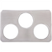 Winco stainless steel adapter plate for soup inserts with three round openings in a staggered layout, top view