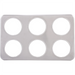 Winco stainless steel adapter plate for soup inserts with six small round openings in two rows, top view