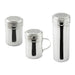 Winco stainless steel dredges shown in three sizes, one with handle, all with perforated shaker tops