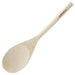 Winco wooden stirring spoon with natural wood oval bowl and long round handle, shortest size shown at an angle