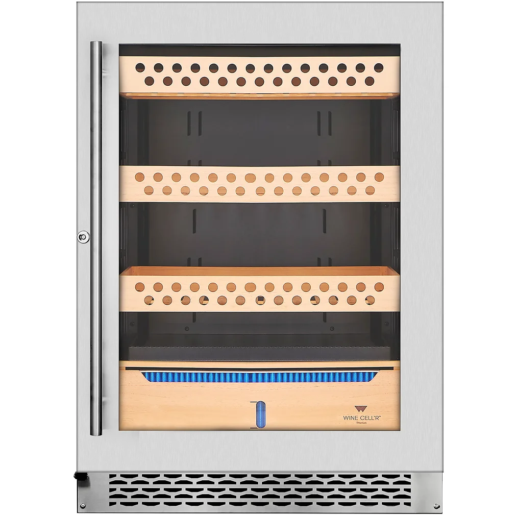 Wine Cell'r WC1200CGFG Titanium Series Single Temperature Under Counter Cigar Humidor - Up to 1200 Cigar Capacity-Phoenix Food Equipment