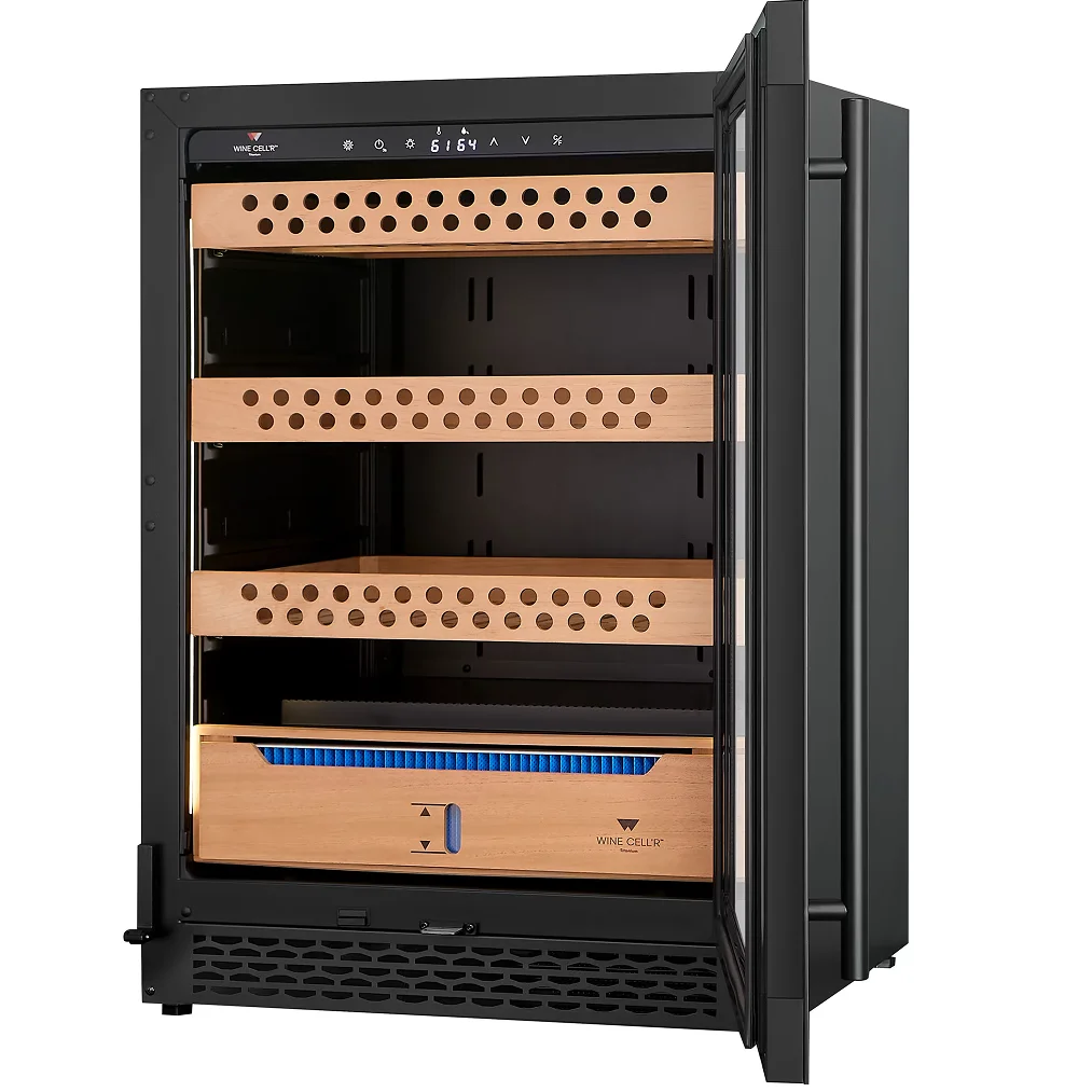 Wine Cell'r WC1200CGFG Titanium Series Single Temperature Under Counter Cigar Humidor - Up to 1200 Cigar Capacity-Phoenix Food Equipment