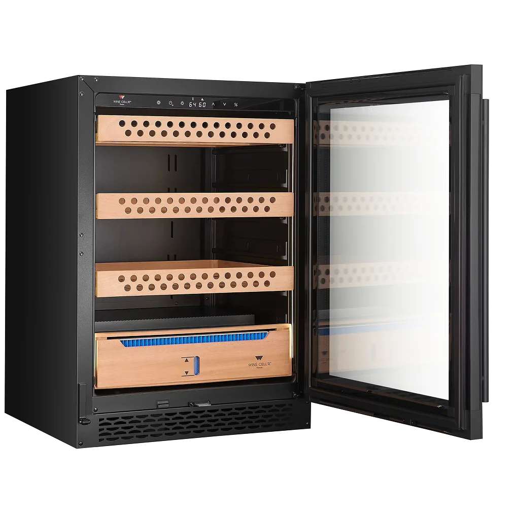 Wine Cell'r WC1200CGFG Titanium Series Single Temperature Under Counter Cigar Humidor - Up to 1200 Cigar Capacity-Phoenix Food Equipment