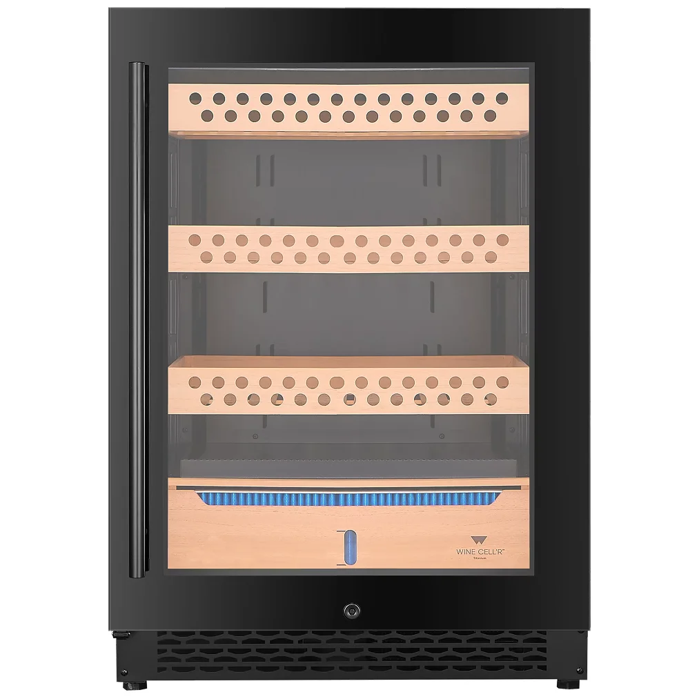 Wine Cell'r WC1200CGFG Titanium Series Single Temperature Under Counter Cigar Humidor - Up to 1200 Cigar Capacity-Phoenix Food Equipment