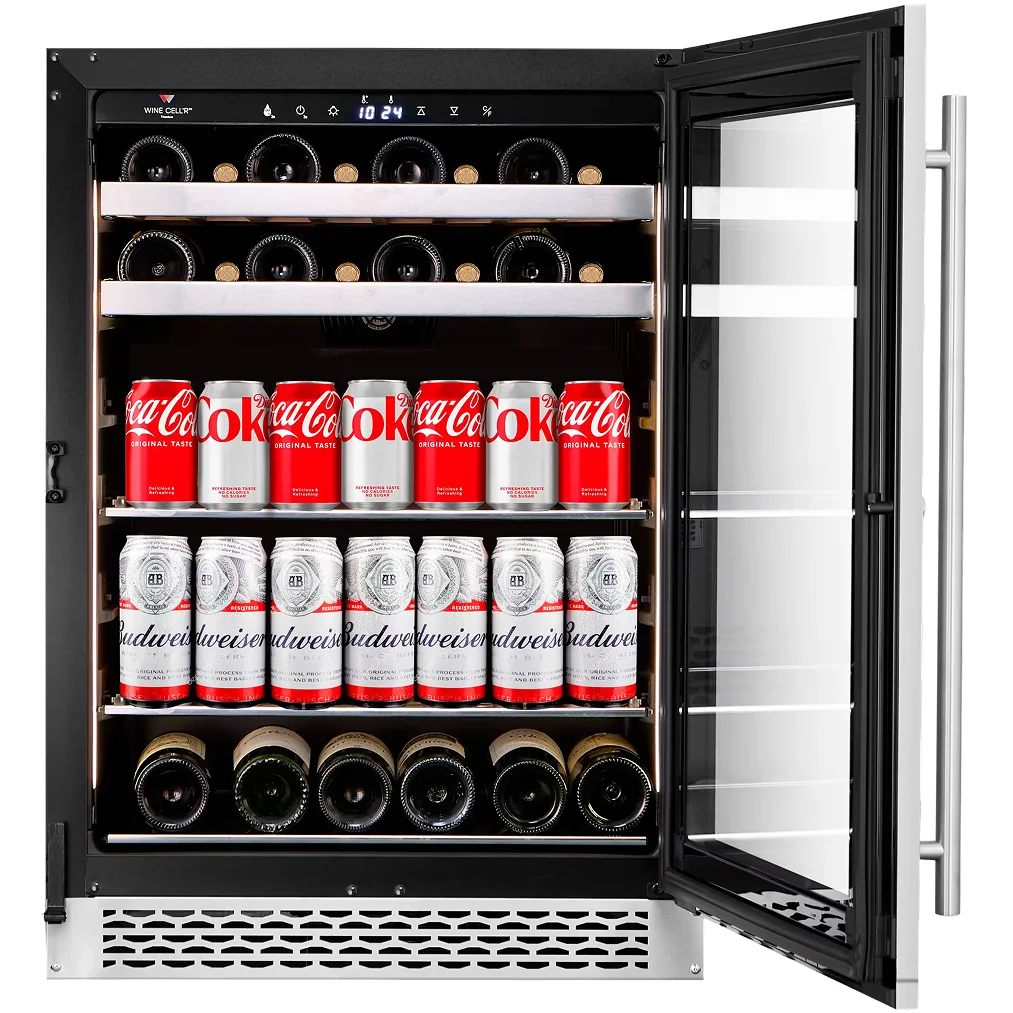 Wine Cell'r WC176BCSZ Titanium Series Dual Temperature Under Counter Wine & Beverage Cooler - Up to 22 Bottle + 122 Can Capacity-Phoenix Food Equipment