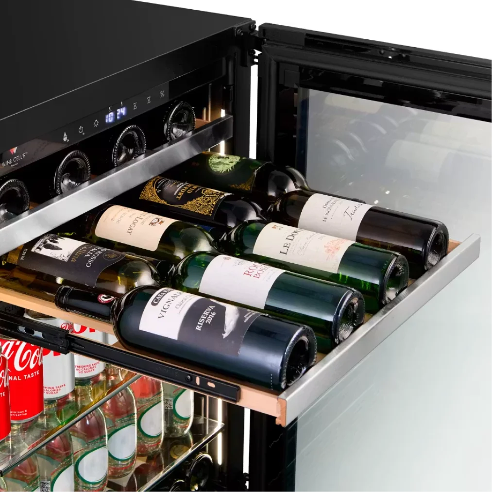 Wine Cell'r WC176BCSZ Titanium Series Dual Temperature Under Counter Wine & Beverage Cooler - Up to 22 Bottle + 122 Can Capacity-Phoenix Food Equipment