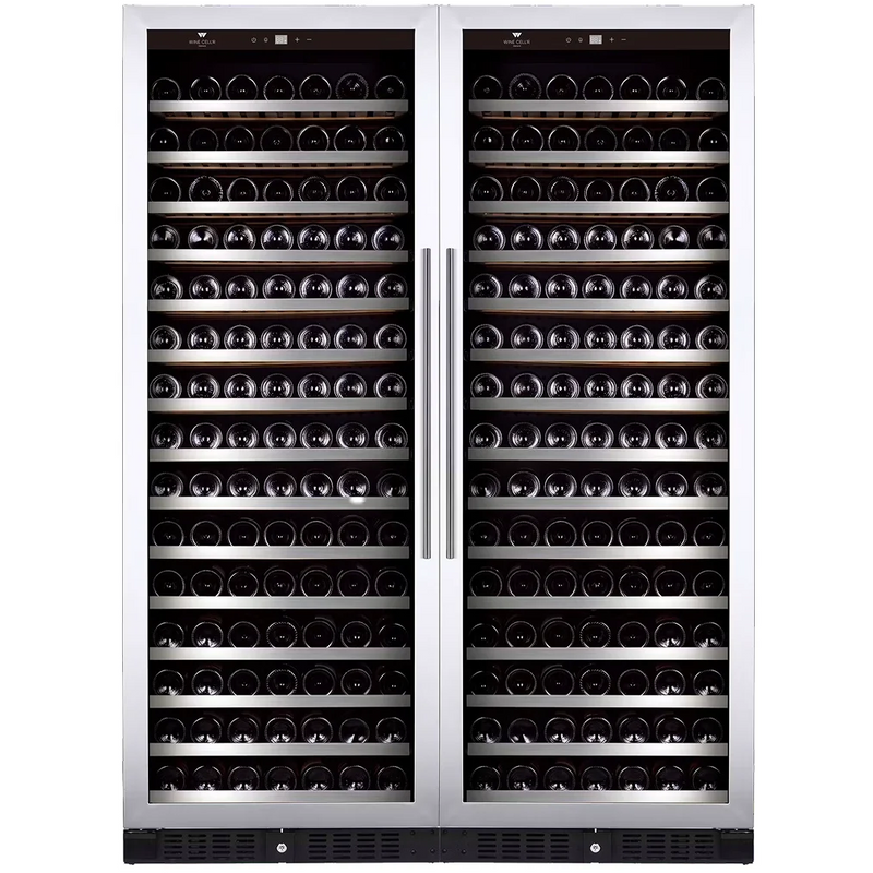 Wine Cell'r WC181SSSZ7-2 Diamond series dual temperature wine cooler, two tall stainless glass door units side by side