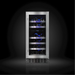 Wine Cell'r WC26SSTDZ6 Diamond series dual zone wine cooler with blue interior lighting on a dark background