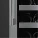 Wine Cell'r WC26SSTDZ6 wine cooler, close-up of the stainless steel door handle and wine rack fronts