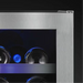 Wine Cell'r WC26SSTDZ6 wine cooler, close-up of the stainless steel door frame and stored bottles