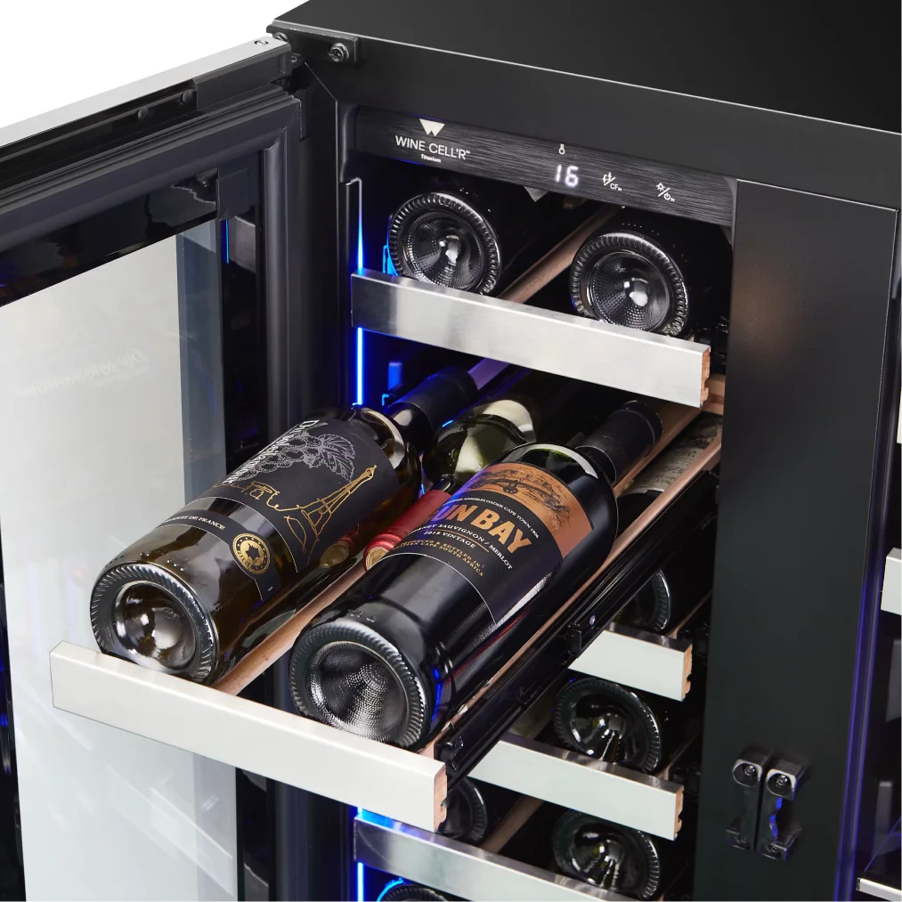 Wine Cell'r WC2743SSBC Titanium Series Dual Temperature Under Counter Wine & Beverage Cooler - Up to 27 Bottle + 43 Can Capacity-Phoenix Food Equipment
