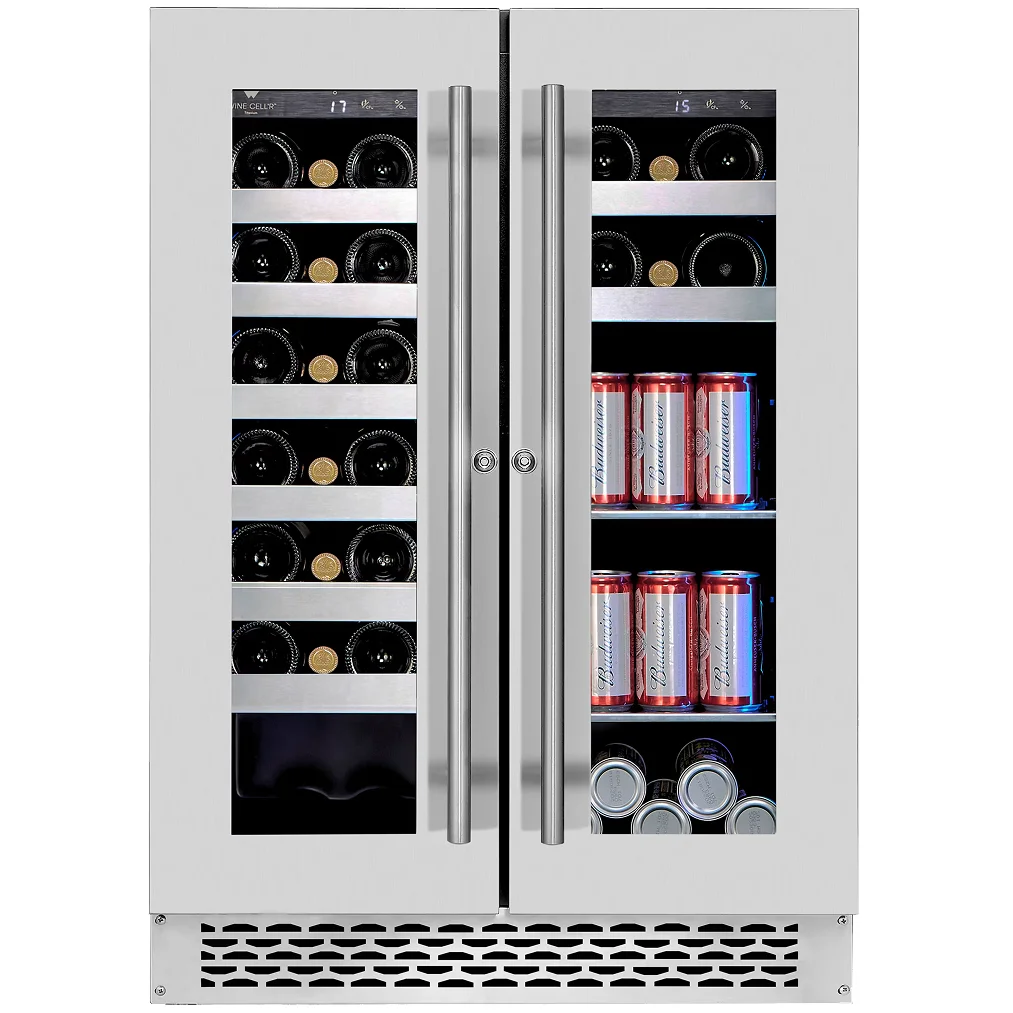 Wine Cell'r WC2743SSBC Titanium Series Dual Temperature Under Counter Wine & Beverage Cooler - Up to 27 Bottle + 43 Can Capacity-Phoenix Food Equipment