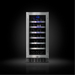 Wine Cell'r WC34SSTSZ6 Diamond series single zone wine cooler with blue interior lighting on a dark background