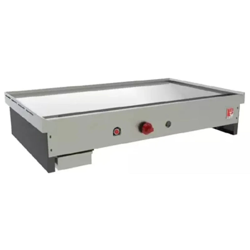 Wolf TYG48C 48 inch gas teppanyaki manual griddle, flat stainless steel cooking surface with red control knob