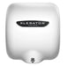 XLERATOR XL-BW hand dryer in white with black XLERATOR logo on the front cover, front view of the wall-mount unit