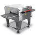 XLT 2336 Series compact single conveyor oven in stainless steel on a caster stand, angled view with conveyor belt