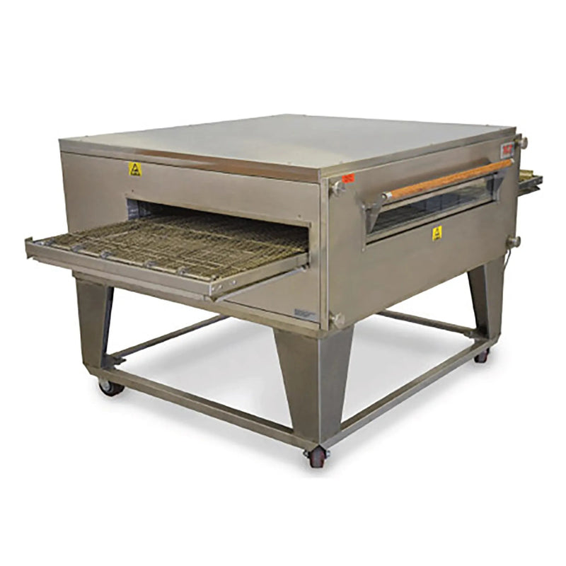 XLT 3240 Series compact single conveyor oven in stainless steel on a stand, wide 32-inch conveyor belt shown