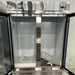 Scratch and dent Nordic Air SGR-48C double glass door refrigerator with both doors open, white interior and shelves