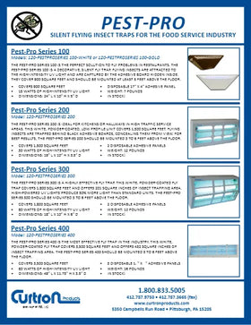 Open the Curtron Pest-Pro silent flying insect trap brochure (PDF) comparing the Series 100, 200, 300 and 400 models