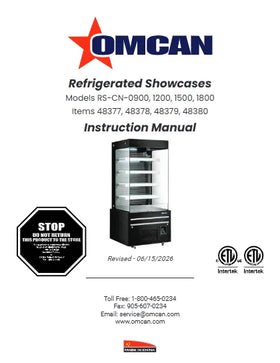 Open the Omcan RS-CN series refrigerated showcase instruction manual (PDF) for the 48378 48-inch open air merchandiser