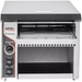 APW Wyott AT Express conveyor toaster in stainless steel with black top, conveyor opening and control panel, front view