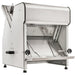 Alpha ABS series stainless steel commercial bread slicer with multiple slicing blades and crumb tray, angled view