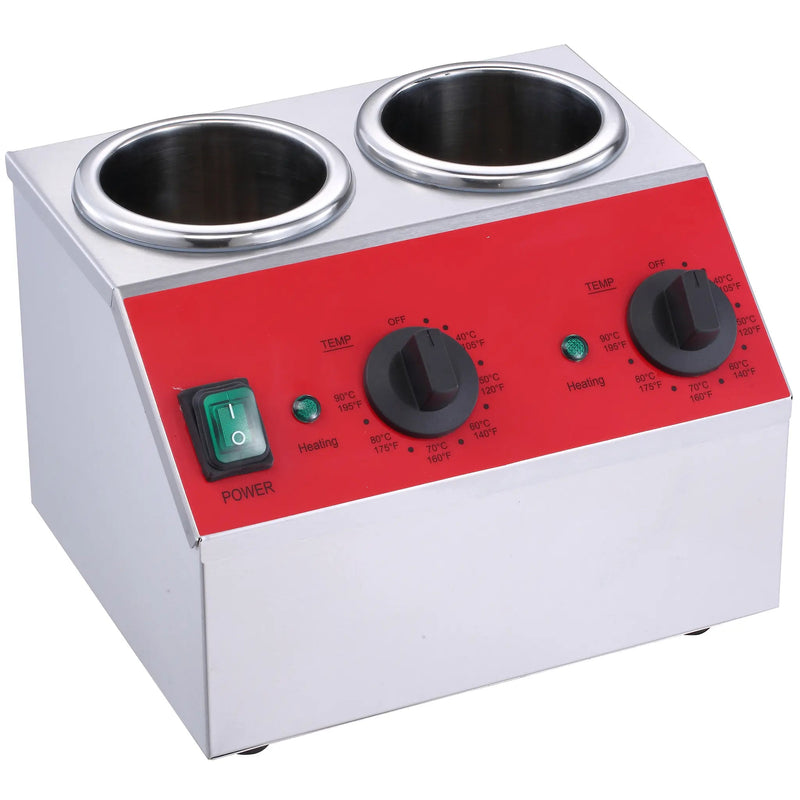 Alpha ABW-2 double topping bottle warmer with two stainless steel wells and red control panel with twin dials