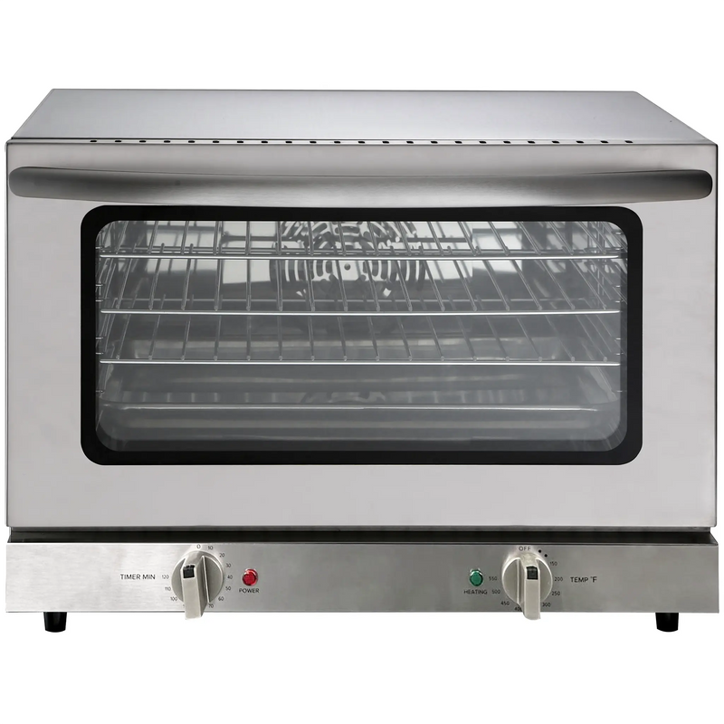 Alpha ACC-Q3 electric countertop convection oven in stainless steel with glass door, wire racks and two dials