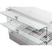 Alpha ACDW-22-2 curved glass food warmer, close-up of the rear sliding glass doors with chrome knobs
