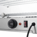 Alpha ACDW-22-2 display food warmer, close-up of the stainless steel base with temperature dial and switch