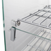 Alpha ACDW-22-2 curved glass food warmer, close-up of the chrome wire shelf and adjustable shelf bracket