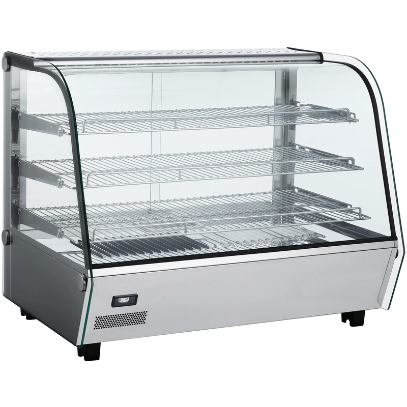 Alpha ACDW-36 34-inch curved glass countertop display food warmer with three wire shelves and stainless steel base