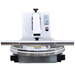 Alpha ADP-18-240 manual pizza dough press, front view with the handle lowered and the pressing plates closed