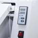 Alpha ADP-18-240 manual pizza dough press, close-up of the digital temperature and timer controls and red power switch