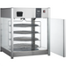 Alpha ADW-158R glass display pizza warmer, angled view with rear door open showing the rotating wire pizza racks