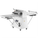 Alpha AFCS-20 floor model reversible dough sheeter, rear angle showing the control box on the white caster stand