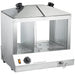 Alpha AHS-200 hot dog steamer and display with stainless steel lids, glass sides, bun compartment and dial control